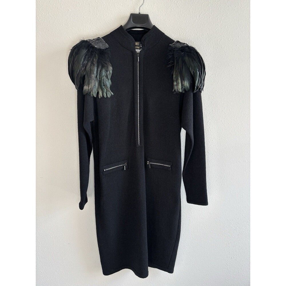 Vintage 80s Don Sayres Wellmore Lillie Rubin Wool Dress Feather Sequins Sz‎ 10